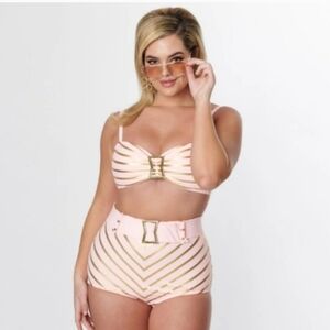 NWT: Unique Vintage - Pink & Rose Gold Chevron Swim Top - XL/14